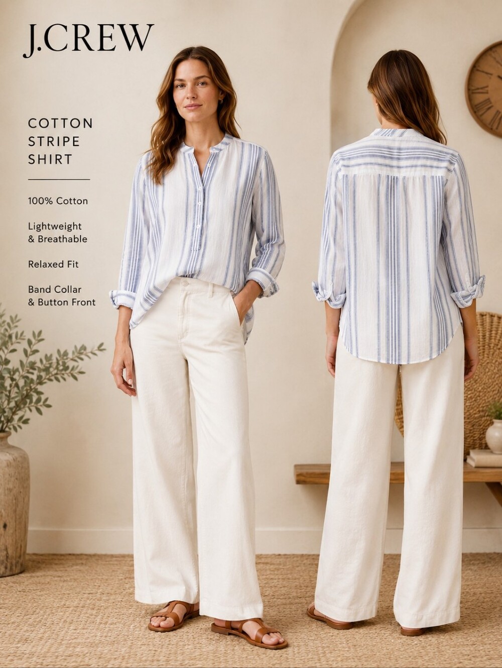 J.Crew Blue White Striped Cotton Relaxed Preppy Button Front Shirt Size 0